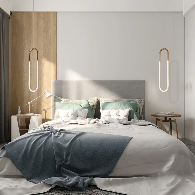 Nordic Minimalist Bar Chandelier Bedroom Bedside Light Luxury Post-modern Restaurant Clothing Store Stairs U-shaped Lamps