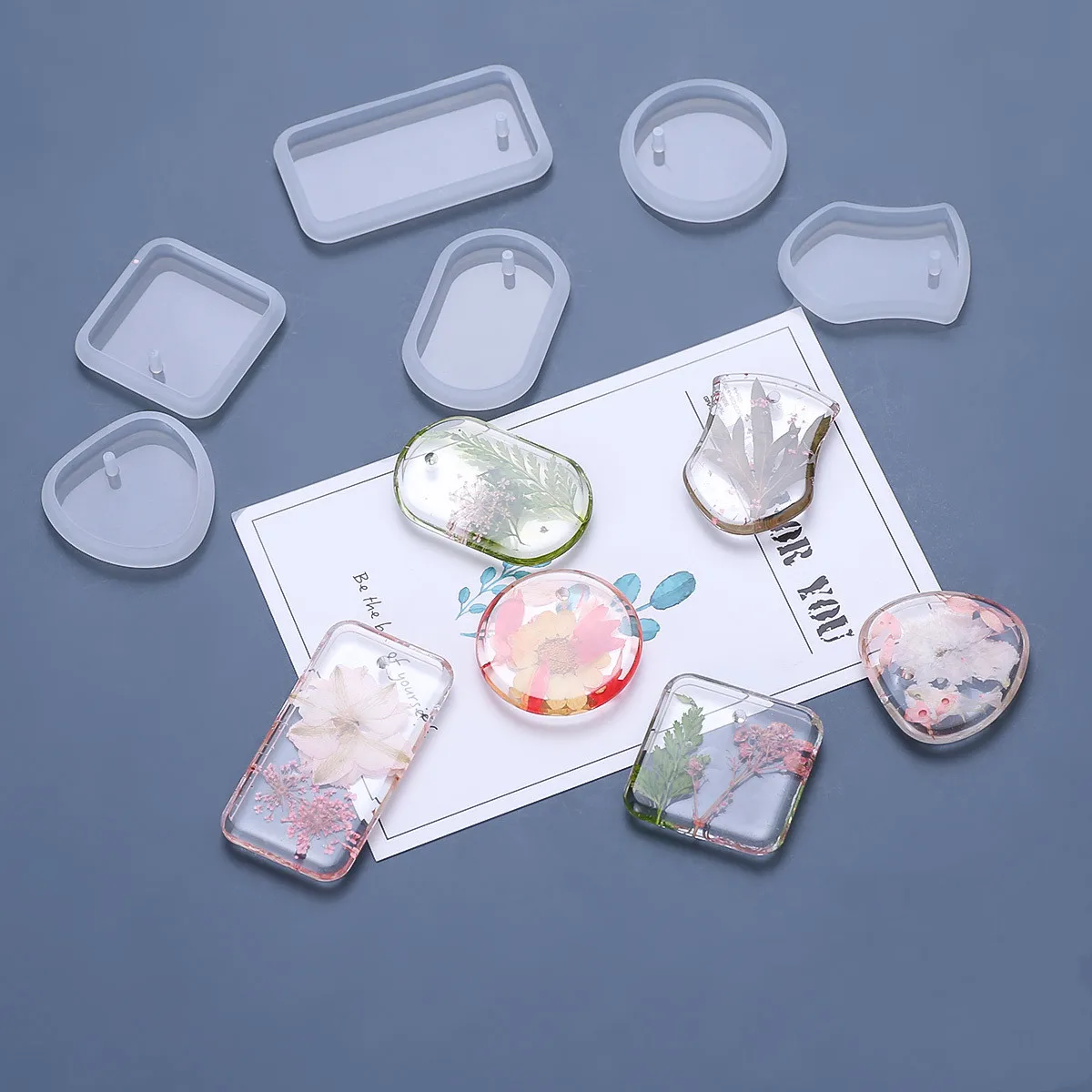 6pcs DIY Love Round Corner Pendant Silicone Mold Square Shield-shaped Listing Crystal Epoxy Resin Mold