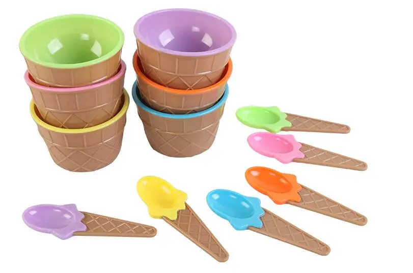 Nieuwe Leuke Kinderen Servies Set Baby Ijs Vorm Kom Lepel Plastic Kom Dessert Lepels Container Set Ijs Cup