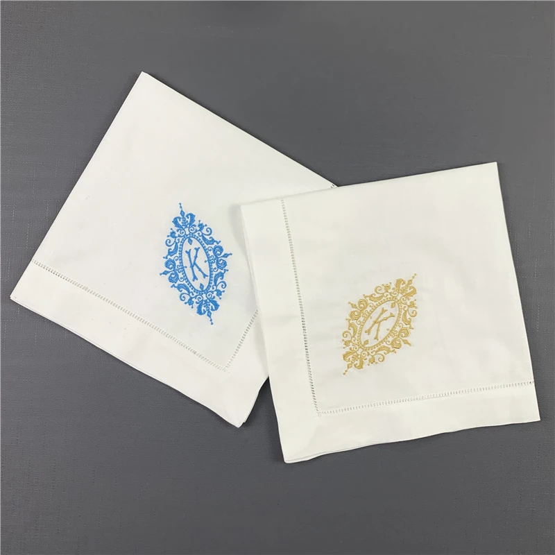 12 PCS napkins Monogrammed Dinner Napkins White linen Hemstitch Table 20