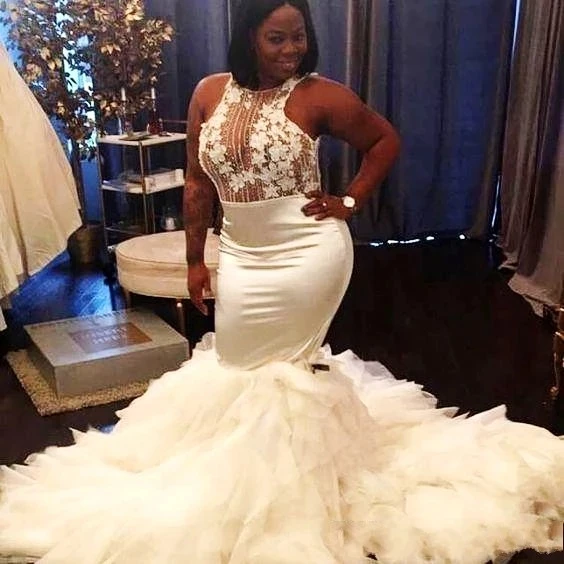 Robe africaine grande taille, robe de mariée sirène, col en v, paillettes, appliques, quoi que les patients portent de la fibre