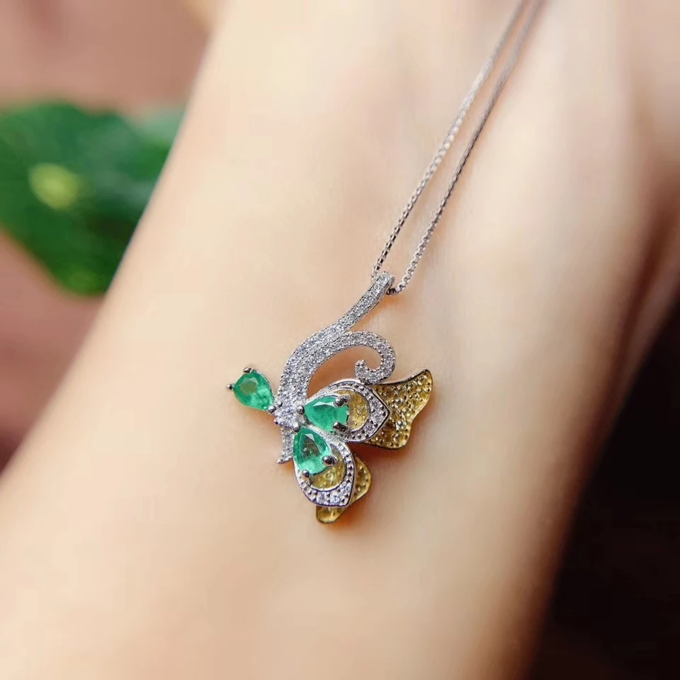 KJJEAXCMY Fine Jewelry Natural Emerald 925 Sterling Silver Gemstone Women Pendant Necklace Support Test Popular Party Gift Girl