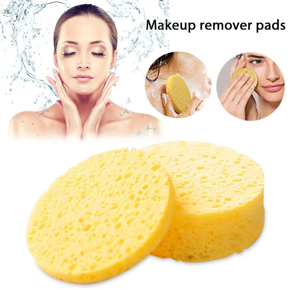 50pcs Face Round Makeup Remover Tools Natural Wood Pulp Sponge Cellulose Compress Cosmetic Puff Facial Washing Sponge