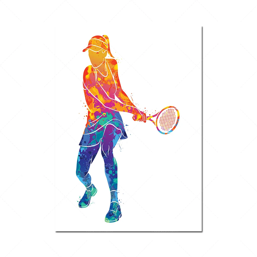 طقم ملصق ديكور جداري للرياضيين الذين يلعبون التنس مكون من 4 قطع - ملصق تزيين إبداعي لهدية غرفة النوم الرياضية