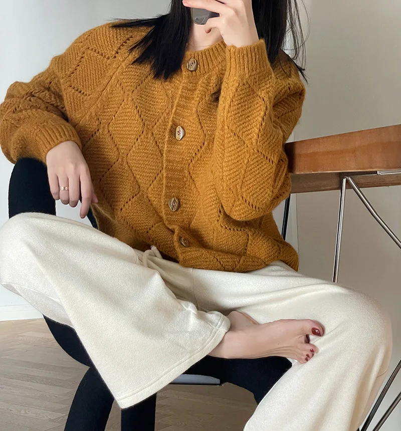 VODOF Autumn Women Cardigan Sweater Long Sleeve Single Breasted Knitted Short Coat Causal Chic O Neck Korean Female Outwear 2021