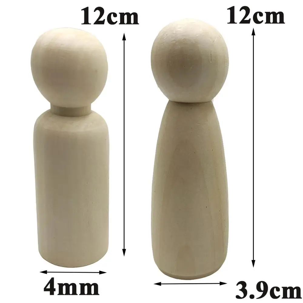 Wooden Peg Doll, 12 cm Unfinished Wooden Female Male Plain Blank Bodies Angel Dolls for DIY Craft Wedding Party Decorative