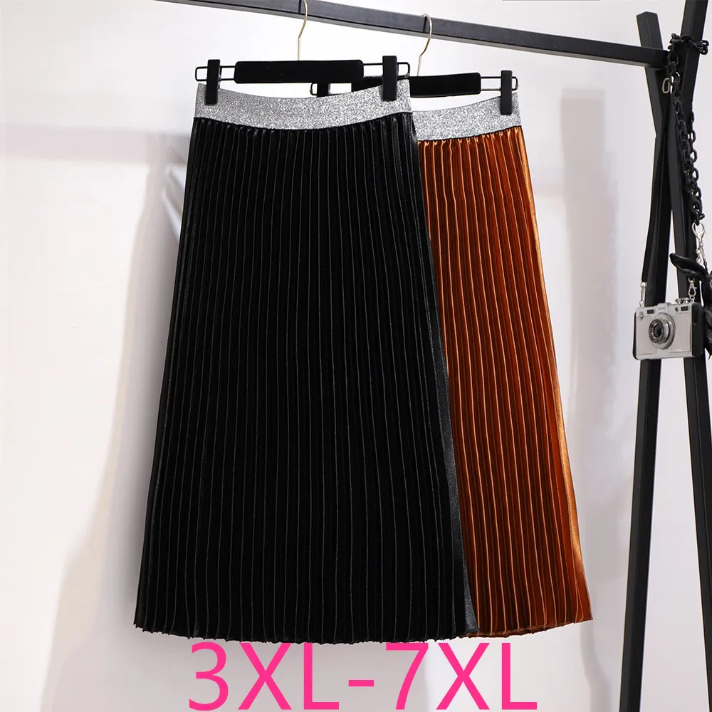 

New Autumn Winter Plus Size Women Clothing Long Skirt For Women Large Casual Loose Elastic Waist Pleated Skirts Black Brown 7XL