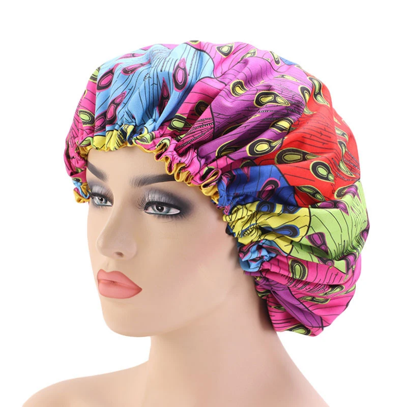 New Extra large Satin Lined Bonnets women African pattern print fabric Ankara bonnets Night Sleep Hat Ladies Turban