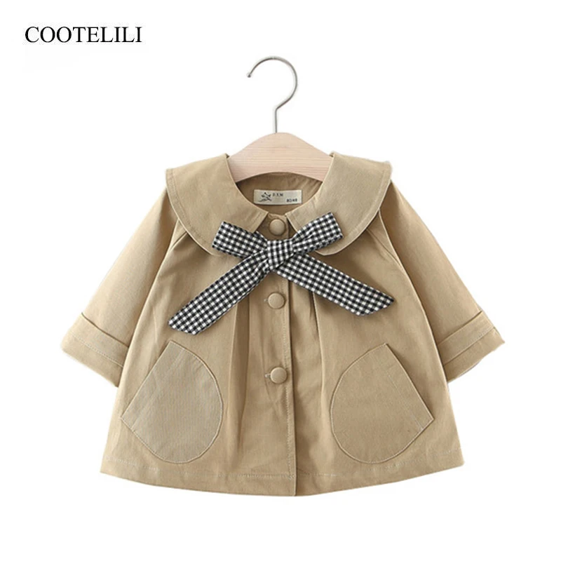 COOTELILI Spring Autumn Kids  Jacket For Girls Coat Windbreakers Teenage Outerwear Korean Kids Clothes Bow Trench Coat