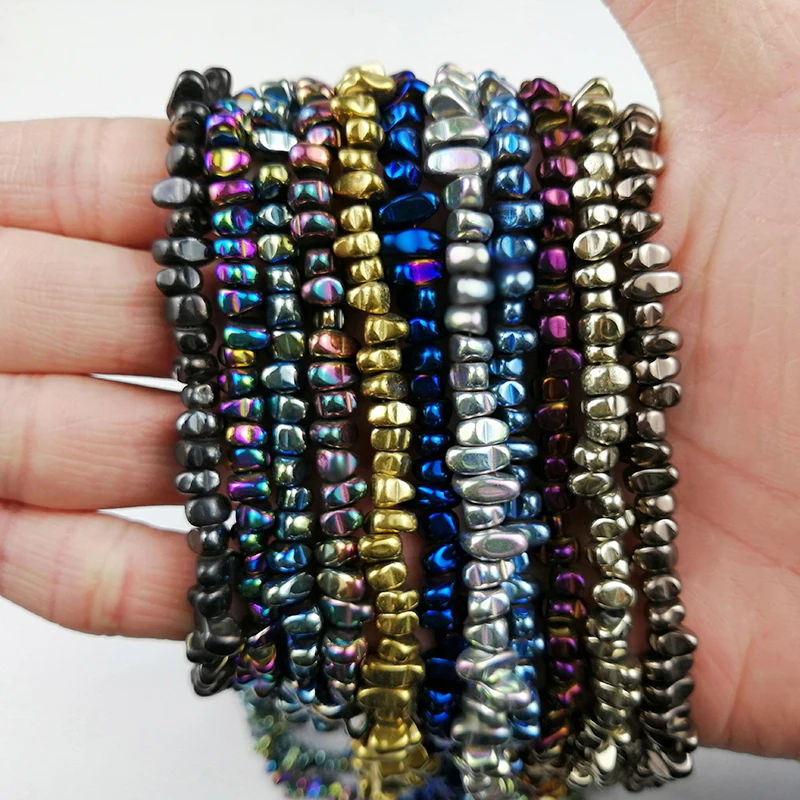HGKLBB Natural Stone irregular Gold Color Hematite gravel Chip Loose spacer beads for Jewelry making bracelet Necklace DIY 15\'\'