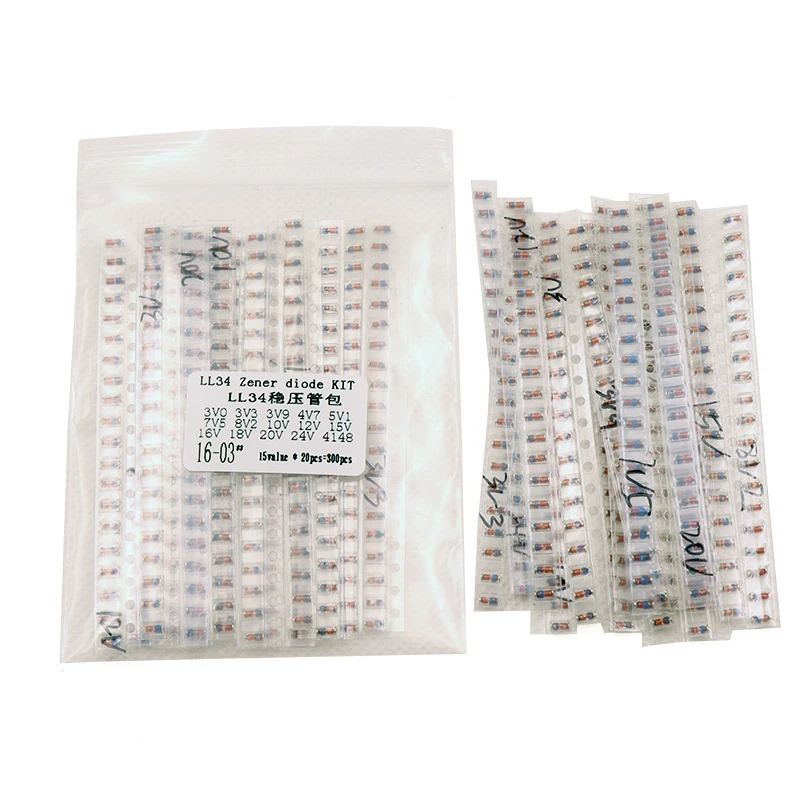 Paquet de diodes Zener, LL34 SMD, 1/2W, 3v-24v, 15 sortes x 20 pièces = 300 pièces, 1N4148 Peugeot