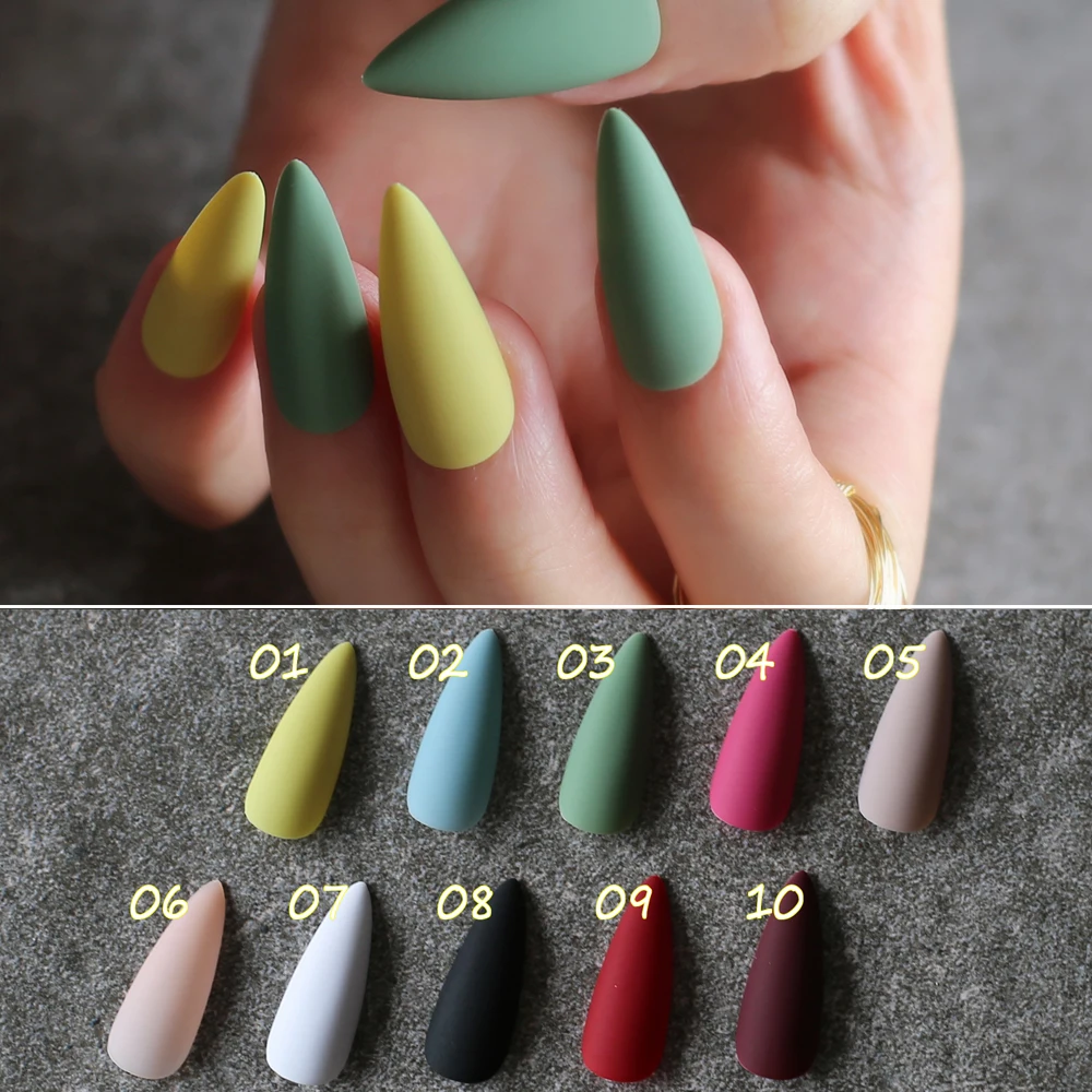 Long Matte fake nails INS 10 colors optional Stiletto Matte False nails salon art false nails