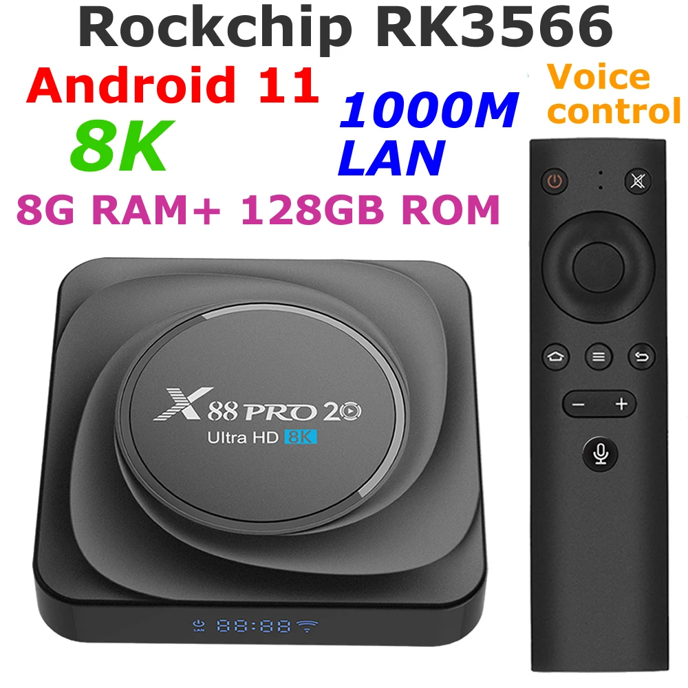 

Android 11 TV Box X88 PRO 20 8GB RAM 128GB Set Top Box RK3566 with BT Voice Control 1000M Ethernet 5G Dual WIFI Media Player