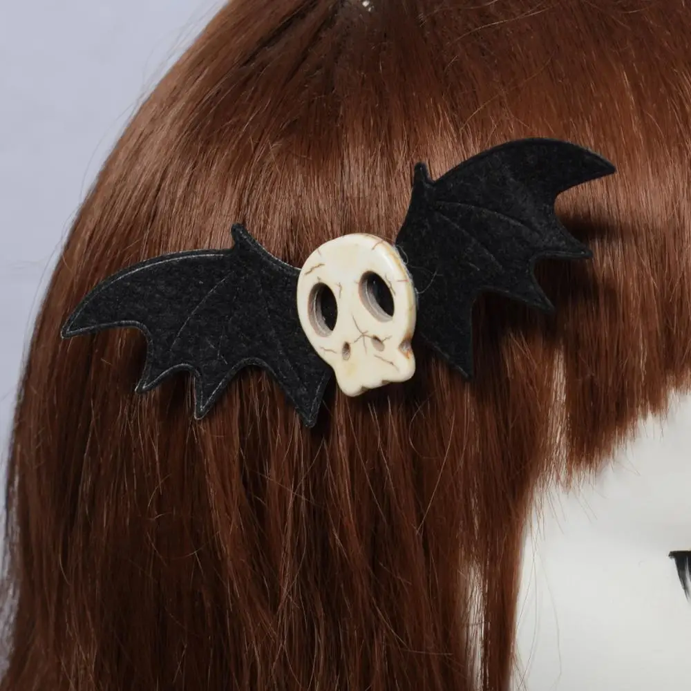 Gothic Lolita Halloween Skull Bat Blavk Wings Hairpin Cosplay Girl Hair Accessories Hair Clip Headdress