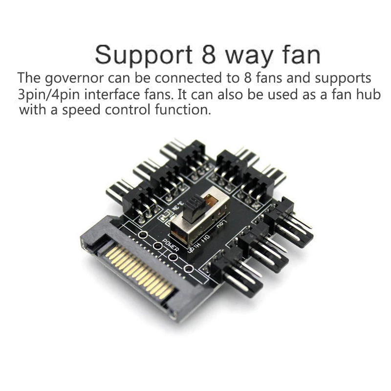1 zu 8 Weg Splitter Kühler Lüfter Hub 3pin 12V Steckdose PCB Adapter 2 Ebene Speed Control PC Computer 4PIN/SATA Adapter