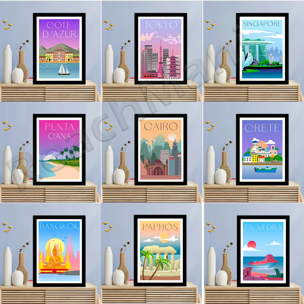 

Пафос Кипр, Сингапур, кретская Греция, Франция, Саудовская Аравия, Турция, Каир, Египет, Пунта-Кана, постер для путешествий в Доминиканскую Ре...