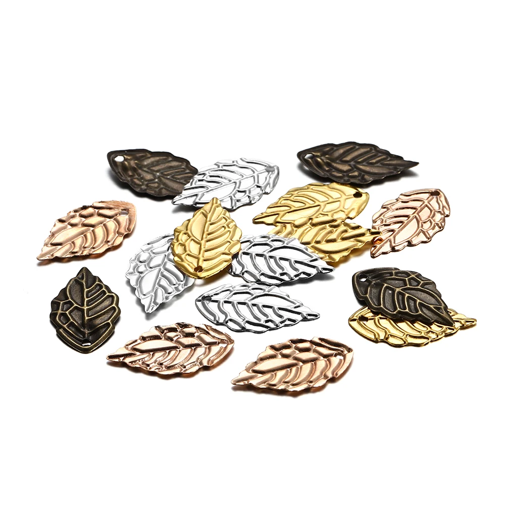 100pcs/lot 10x18mm Metal Leaves Shape Charms Necklace Pendant Findings For DIY Leaf Bracelet Jewelry Making Accessories Craft