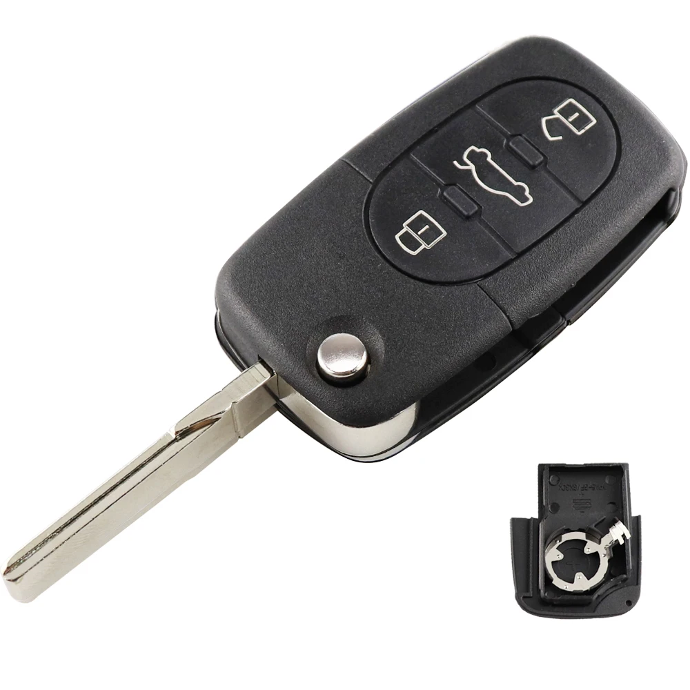 YIQIXIN Key Housing For Audi A2 A3 A4 A6 A8 TT Quattro RS4 Remote Car Key Shell Cover Case 3 Button Folding CR1620/2032 Battery