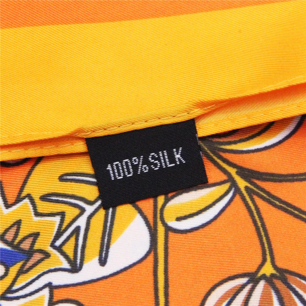 POBING Twill Silk Scarf Women Shawls Fan Leaves Print Stoles Bandana Kerchief Hijab Square Scarves Wraps Silk Foulards 130CM