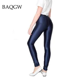 Solid Fluorescent Leggings Women Casual High Waist Plus Size Multicolor Shiny Glossy Legging Female Elastic Pant Sporty Clothes