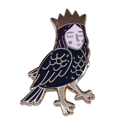 Gold crown half human half bird mythology enamel pin women jackets bag fashion accessory