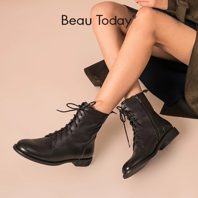 Genuine leather lace up boots hot sale