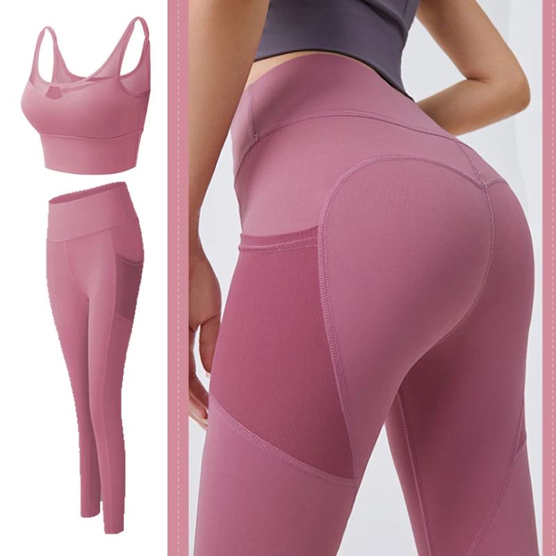 Ensemble de yoga pour femmes, vêtements de sport féminin, costume de fitness, vêtements de course, haut de yoga + leggings pour femmes, soutien-gorge de yoga sans couture S-XL