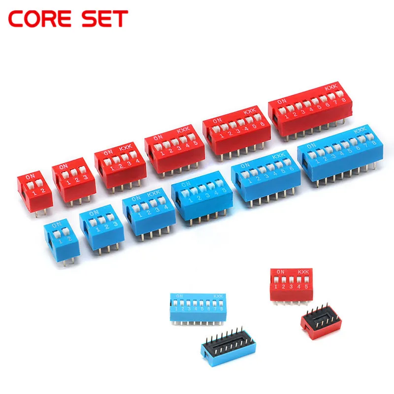 5Pcs Snap Type Switch Module 1 2 3 4 5 6 7 8 Bit 2.54mm Position Way DIP Pitch Toggle Switch Blue Snap Switch Dial Switch