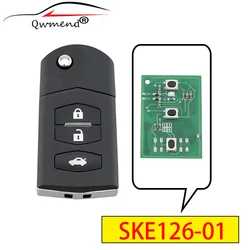 QWMEND SKE126-01 Car Remote Key for Mazda 2 6 2010 2011 2012 2013 Flip for Mazda Car Key 3 Buttons 4D63 Chip 433Mhz