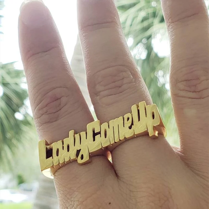 Trendy Custom Name Ring Gold Personality Hip Hop Numbers Ring two Fingers Women Fashion Punk Letter Ring Gift