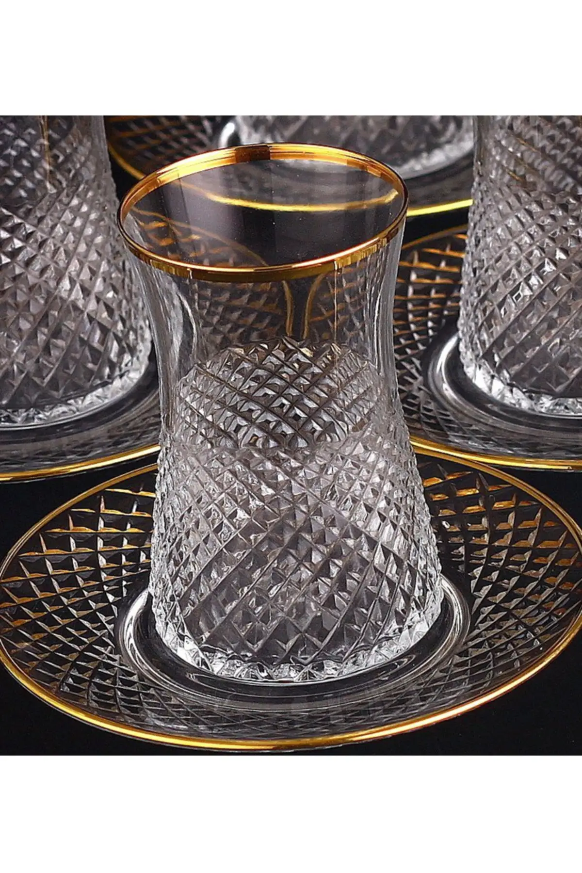 Uras 12 Piece Tea Set-Vision Decor Gold Turkish Tea Cup Glass Cup