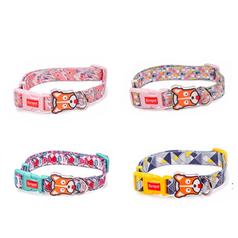 Fashion Printing Dog Collar I-Shape Pet Dogs Harness Adjustable Outdoor Walking Durable Cat Harness and Leash Collar Pet Suppy