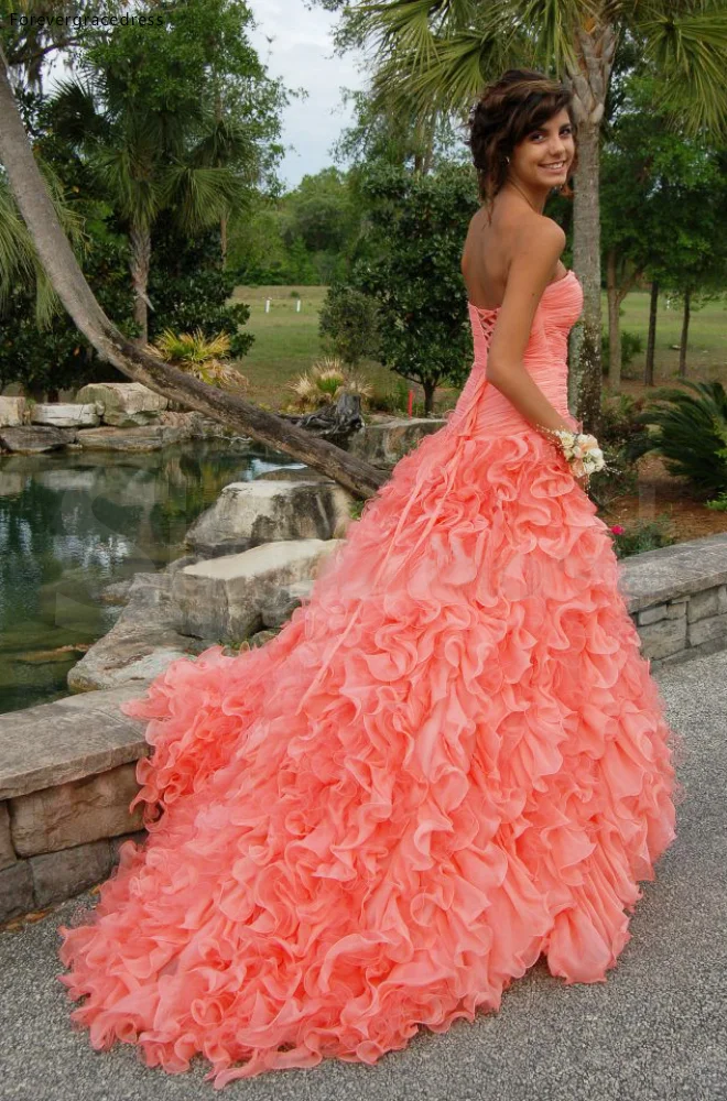 Vestido de festa baixo com contas, vestido sexy de organza com cor coral, com amor