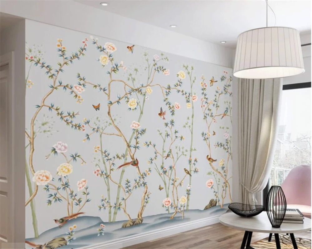 Custom modern wallpaper 3d multi-color flower and bird background wall painting new Chinese bird language floral wallpaper обои