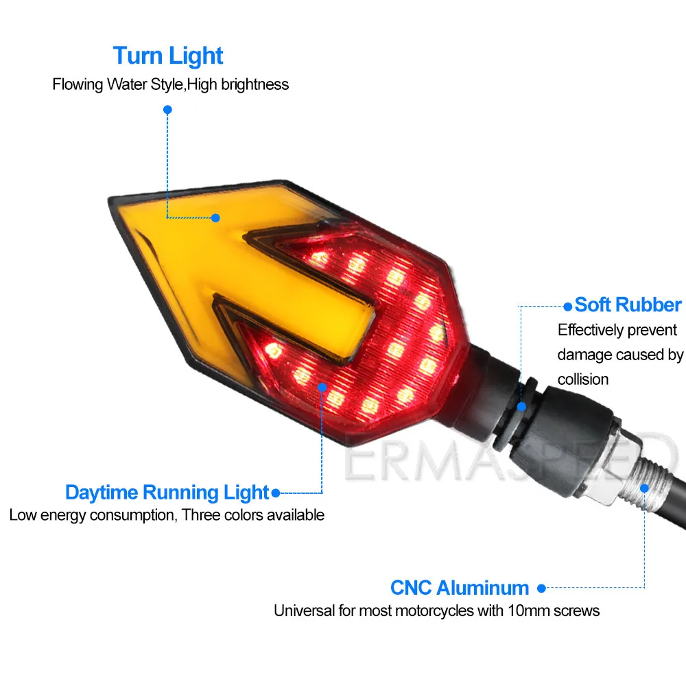 Arrow Shape Sequential Amber Led Turn Signals Motorcycle Indicator Blinker Daytime Running Front Rear Tail Lights Accessories