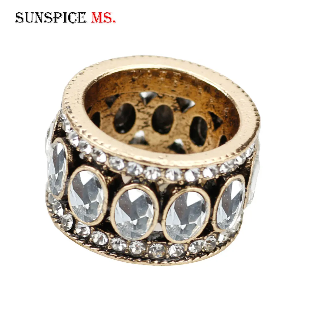 Sunspicems Retro Oval Crystal Caesar Ring Antique Gold Color Bohemia Bride Banquet Jewelry Turkish Single Row Stone Women Ring