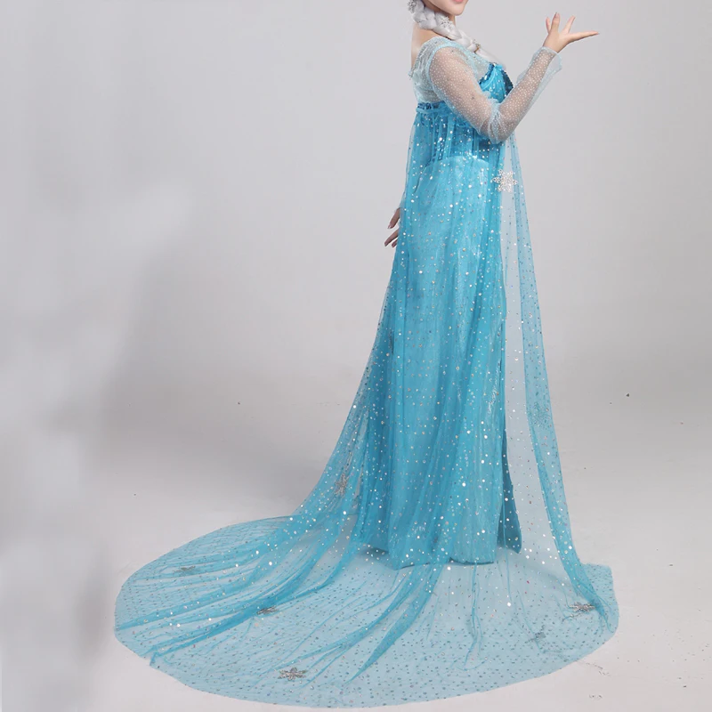 Top Quality Queen Elsa Cosplay Costume Dress For Halloween Party Women Girl Custom Made