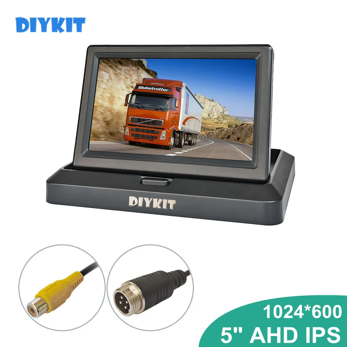 DIYKIT 5inch IPS AHD 1024x600 Foldabel RCA/4Pin Rear View Car Monitor Backup Monitor for AHD CVBS Bus Truck Car Camera