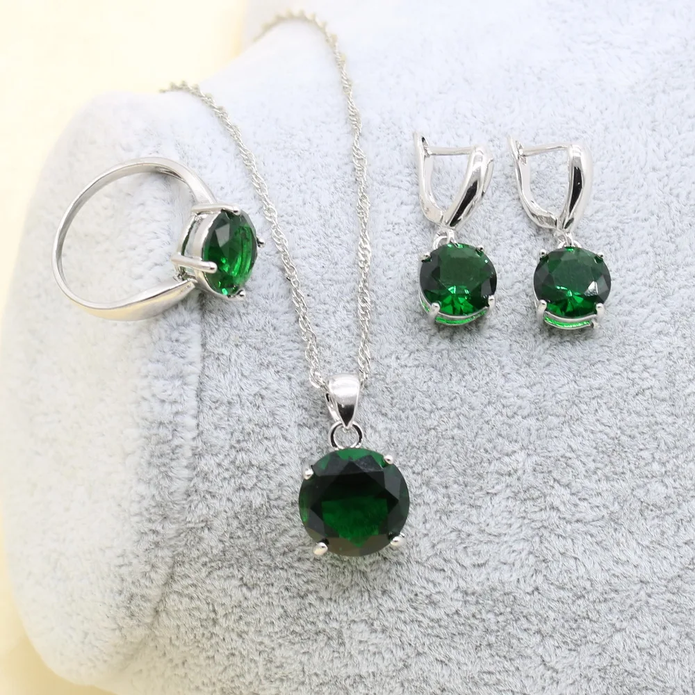 XUTAAYI 925 Silver jewelry Set For Women Green  Necklace Pendant Earrings Ring Bracelet Christmas Gift