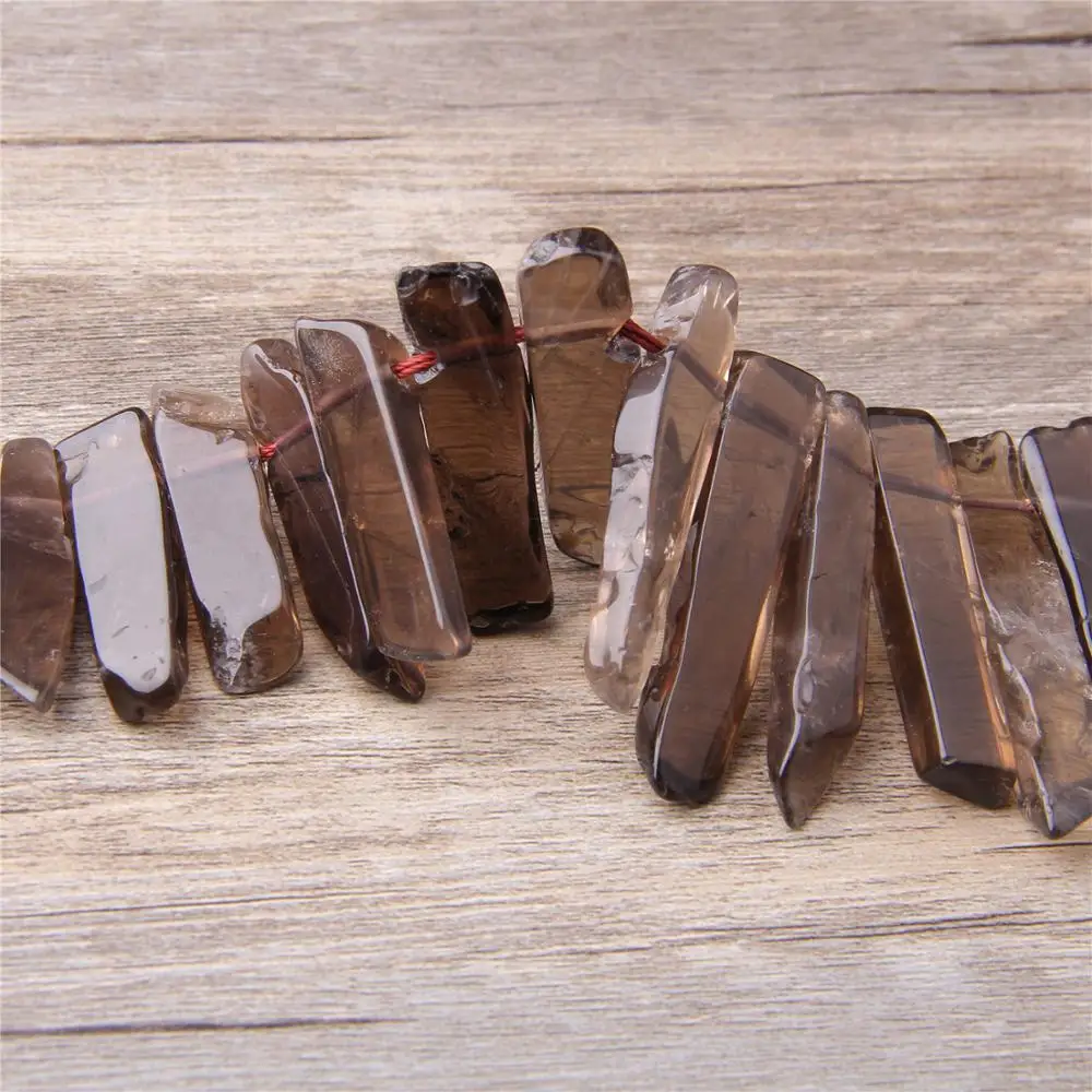 Natural Smokey Quartz Crystal Point Spike Stick flat Beads Top Drilled loose Beads pendants For jewelry making necklace earring