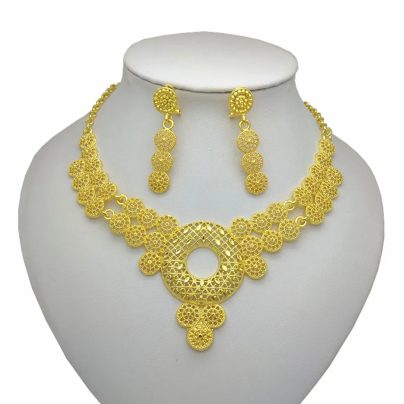 

Kingdom Ma Dubai Gold Color Jewelry sets For Women Big Necklace Earrings Jewelry Set African Bridal Wedding Accessories Sets