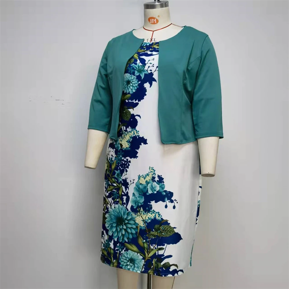 New Hot Sale African Style Plus Size Solid Color Coat Without Corsage And Print Dress Suits Two Piece Set For Women