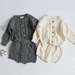 Brand Cotton Boys Girls Baby Knit Sweater Cardigan + Shorts Suit New 2021 Autumn Winter Children Clothing Baby Clothes Suit