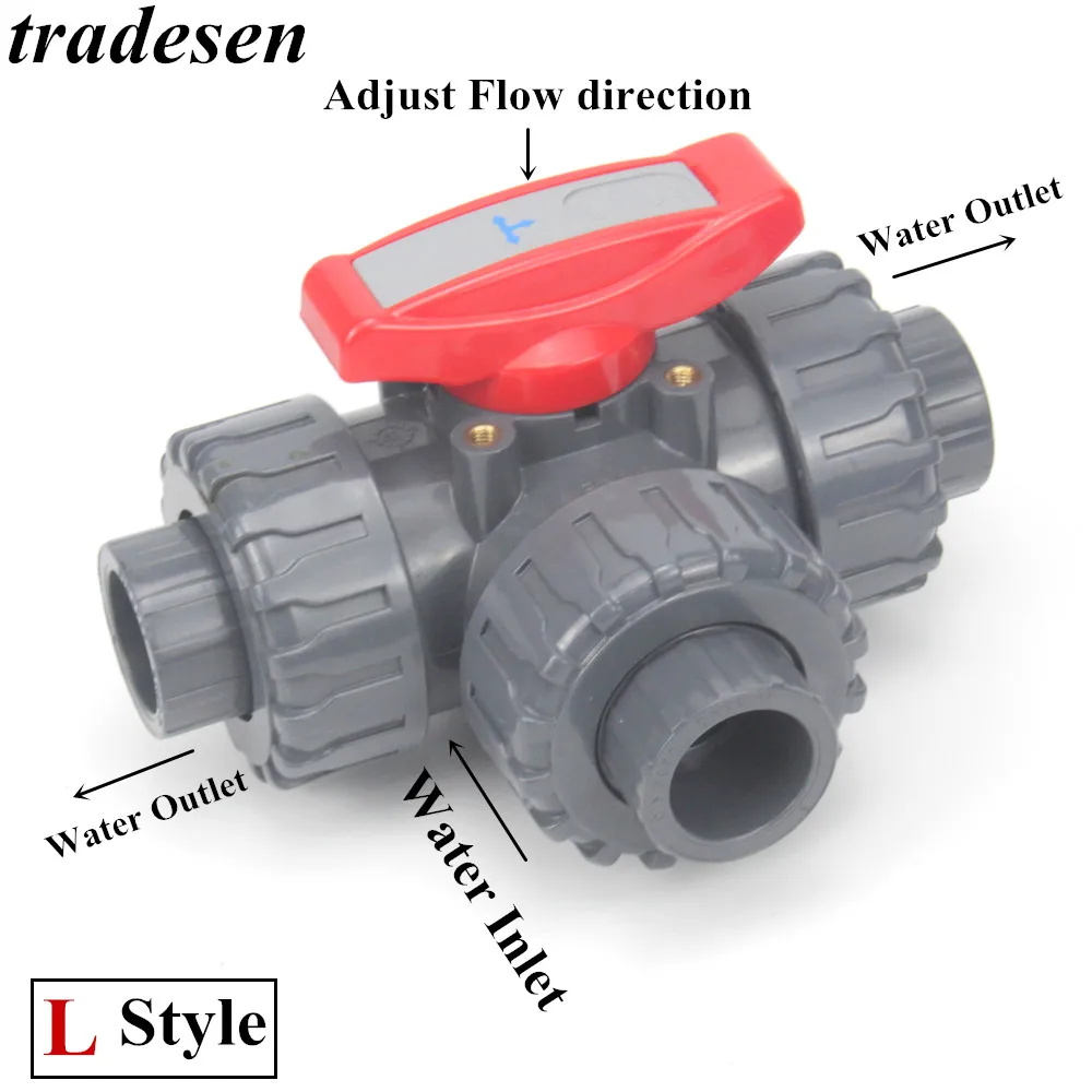 1Pcs I.D20~50mm PVC T /L Type 3 Way Ball Valve Multiple Control Valve Pipe Fittings Garden Irrigation Water Tube Connectors