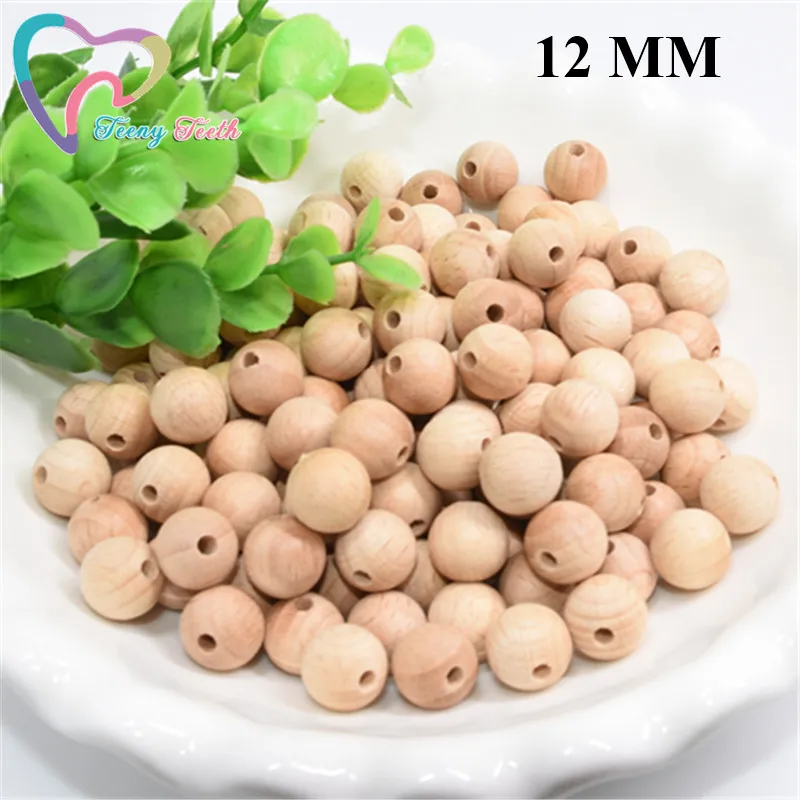 

50 PCS Beech Wooden Ball Beads Baby Teether Teething Beads 12 MM Natural Ball Round Necklace Accessories Jewelry Making