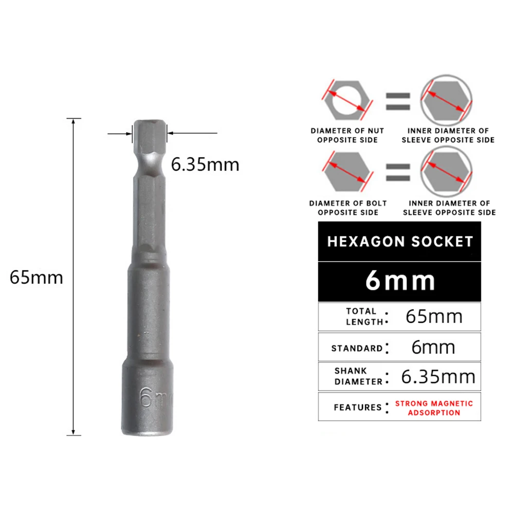 Socket Wrench 6-19mm 1/4\'\' Shank Hex Sleeve Nozzles Screw Nut Driver Tool Set Adapter Drill Bit Reparing Hand Tool Screwdriver