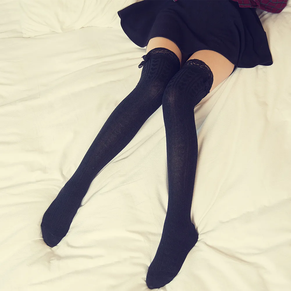 

hot sale Fall Winter lace bow stockings fashion stretch lace bow Thigh High Stockings Over The Knee sexy stockings for women