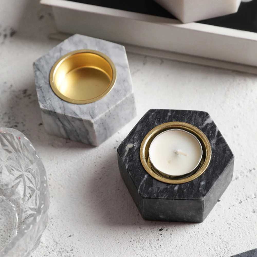 Marble Candle Holders Hexagon Candlestick Modern Desktop Home Decor Gifts Nordic Wedding Decoration Creative Candle Cup Holder