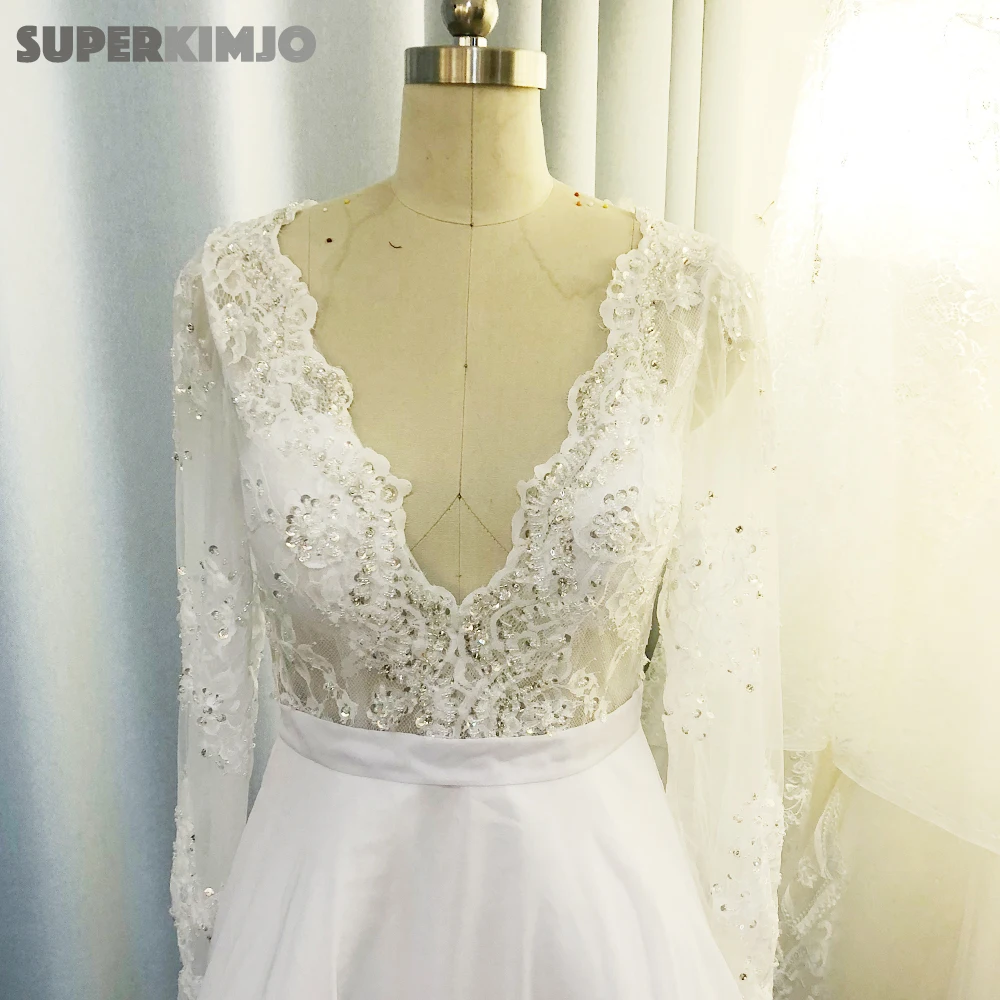 SuperKimJo-Vestidos De Novia blancos, para Novia, Apliques De encaje con cuentas, Trian desmontable, vestido De boda