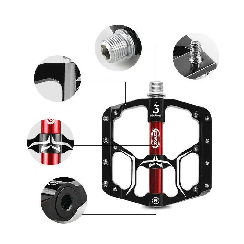 CXWXC CXV-15 Road Bike Bicycle Flat Pedal 3 Sealed Bearings Pedal Aluminum Alloy CNC Machined Wide Platform